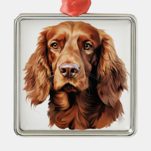 BEAUTIFUL RED IRISH SETTER DOG METAL TREE DECORATION