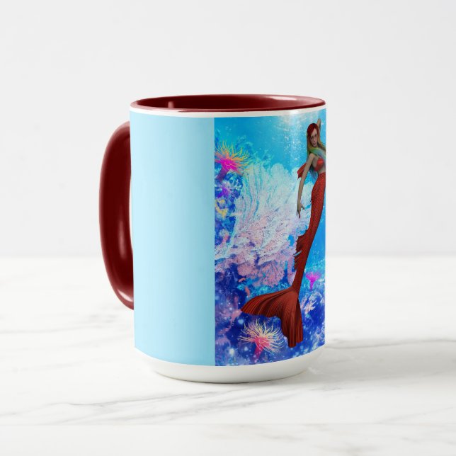 Beautiful Red Mermaid Mugs & Cups (Front Left)
