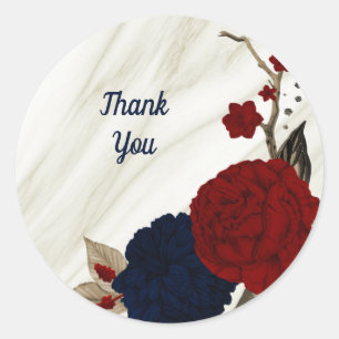 Beautiful red & navy flowers botanical classic round sticker