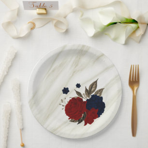 Beautiful red & navy flowers botanical paper plate