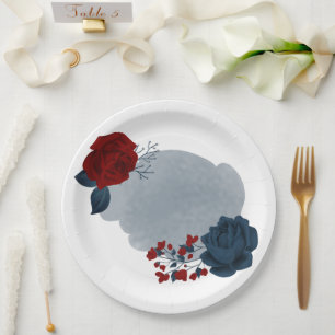 Beautiful red & navy flowers paper plate