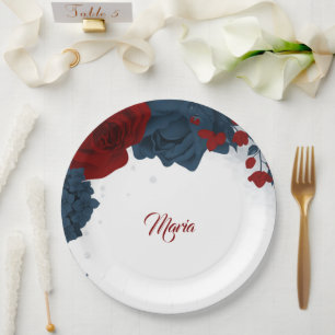 Beautiful red & navy flowers  paper plate