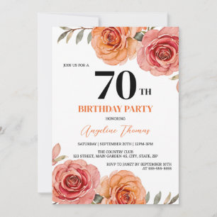 Beautiful Red Orange Rose Birthday Invitation