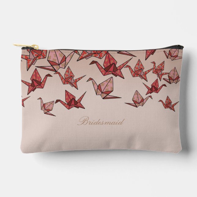 Beautiful Red Origami Paper Crane Bridesmaid Accessory Pouch (Front)
