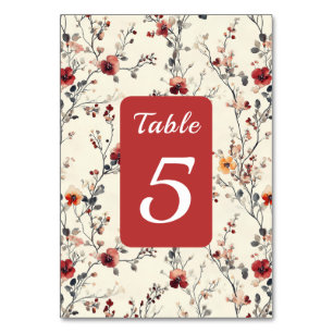 Beautiful Red & Pink Elegant Floral  Table Number