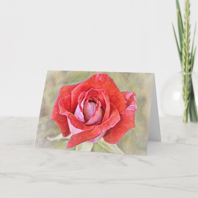 Beautiful Red Pink Rose Art Note Card (Front)