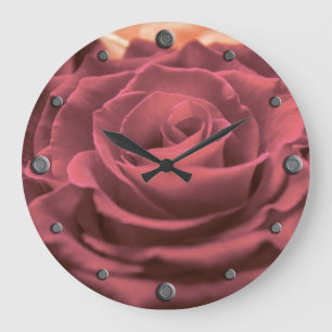 Beautiful red pink roses flowers photo romantic re large clock