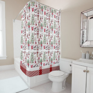 Beautiful Red Plaid Watercolor Christmas elements Shower Curtain