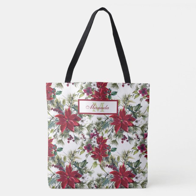 Beautiful Red Poinsettias and White Flowers   Tote Bag (Front)