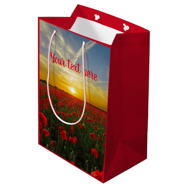Beautiful Red Poppy Field At Sunrise Photograph Medium Gift Bag (Back Angled)