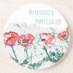 Beautiful Red Poppy Flowers Poppies Sketch Coaster