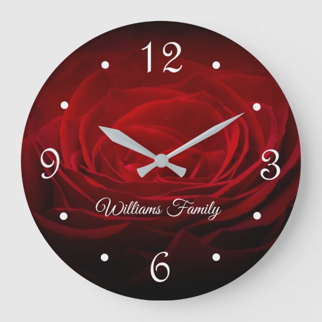 Beautiful Red Rose Add Name Large Clock (Front)