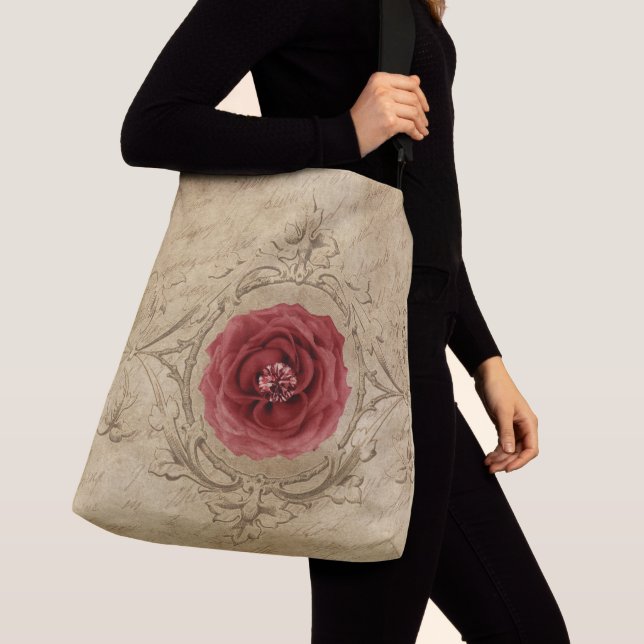 Beautiful Red Rose Floral Tote Bag (Close Up)