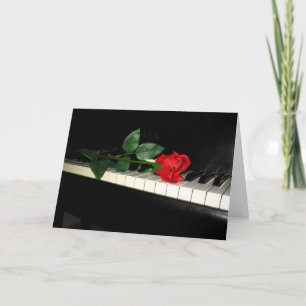Beautiful Red Rose on Piano Card