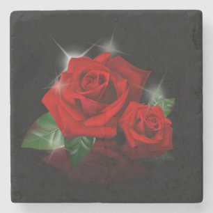 Beautiful Red Rose Sketch Stone Coaster