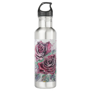 Beautiful Red Rose Watercolor Painting 710 Ml Water Bottle
