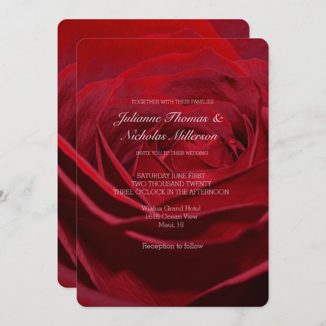 Beautiful Red Rose Wedding Invitation (Front/Back)
