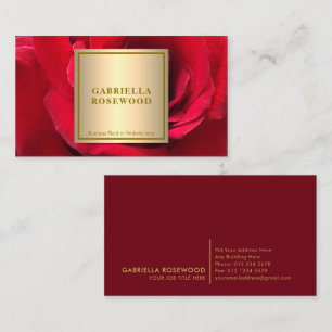 Beautiful Red Rose With Gold Square Frame Business Card