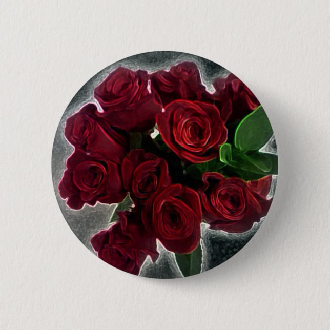 BEAUTIFUL RED ROSES 6 CM ROUND BADGE (Front)