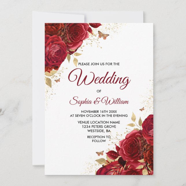 Beautiful Red Roses Elegant Wedding Invitation (Front)