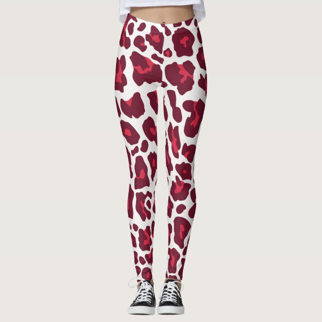 Beautiful Red Roses Leopard Animal Pattern Leggings (Front)