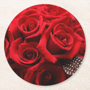 Beautiful Red Roses Round Paper Coaster