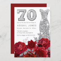 Beautiful Red Roses & Silver Dress 70th Birthday