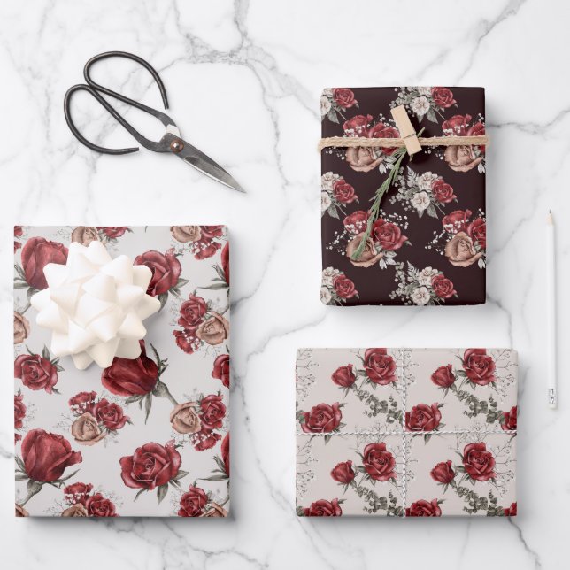 Beautiful Red Roses Spring Bridal Shower  Wrapping Paper Sheet (Front)