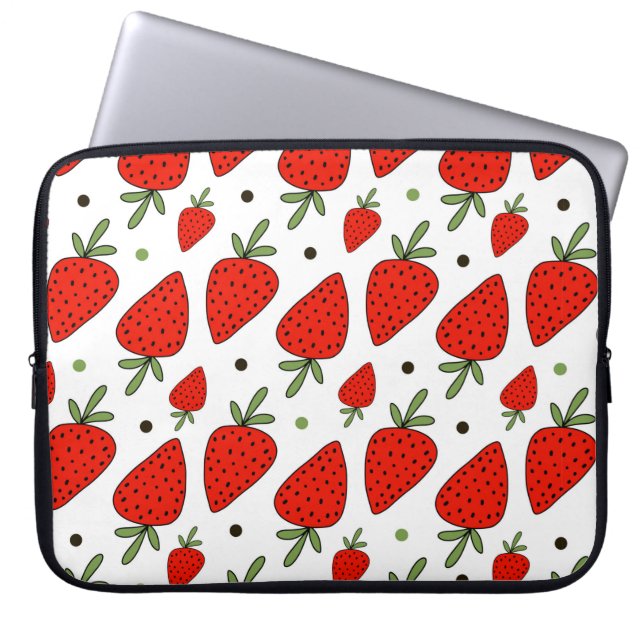 Beautiful red strawberries seamless pattern laptop sleeve (Front)