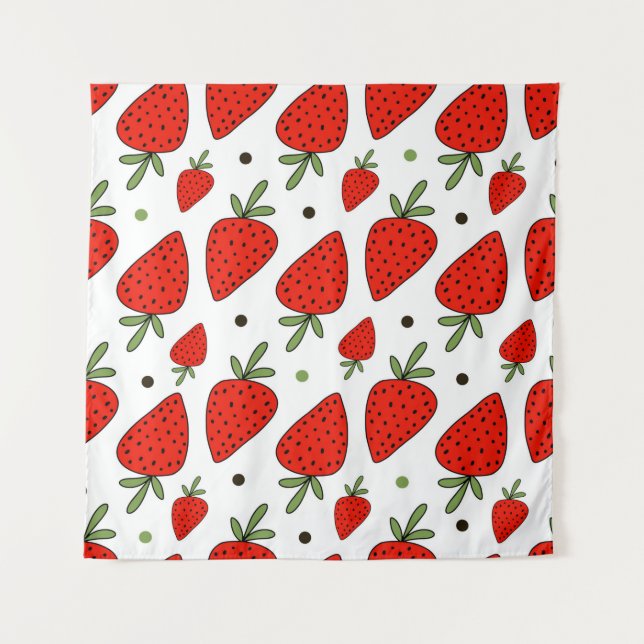 Beautiful red strawberries seamless pattern tapestry (Front)