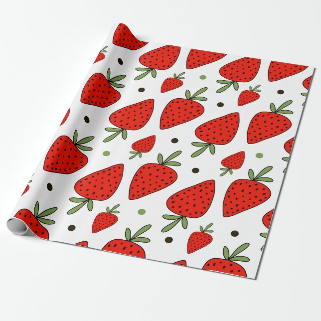 Beautiful red strawberries seamless pattern wrapping paper (Unrolled)