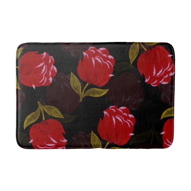 Beautiful Red translucent roses embroidery pattern Bath Mat (Front)