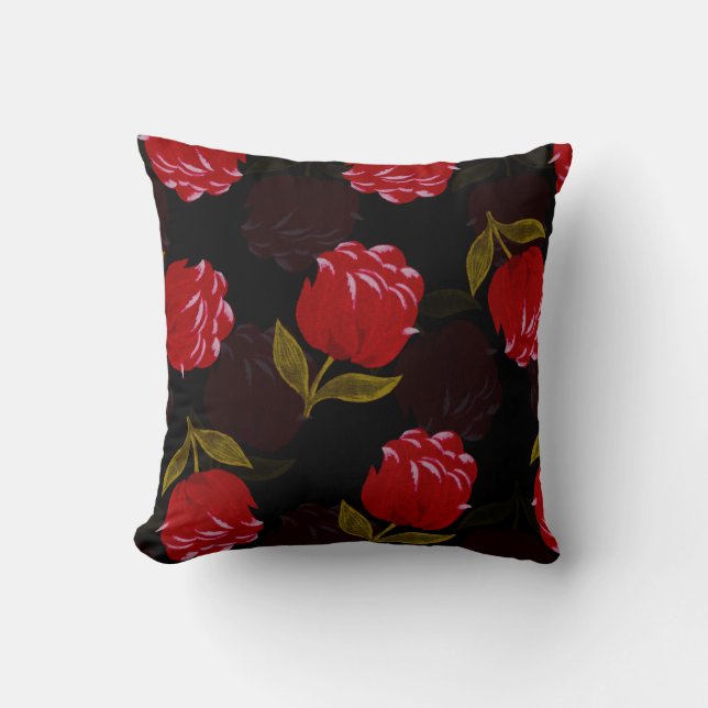Beautiful Red translucent roses embroidery pattern Cushion (Front)
