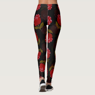 Beautiful Red translucent roses embroidery pattern Leggings