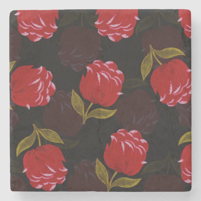 Beautiful Red translucent roses embroidery pattern Stone Coaster (Front)