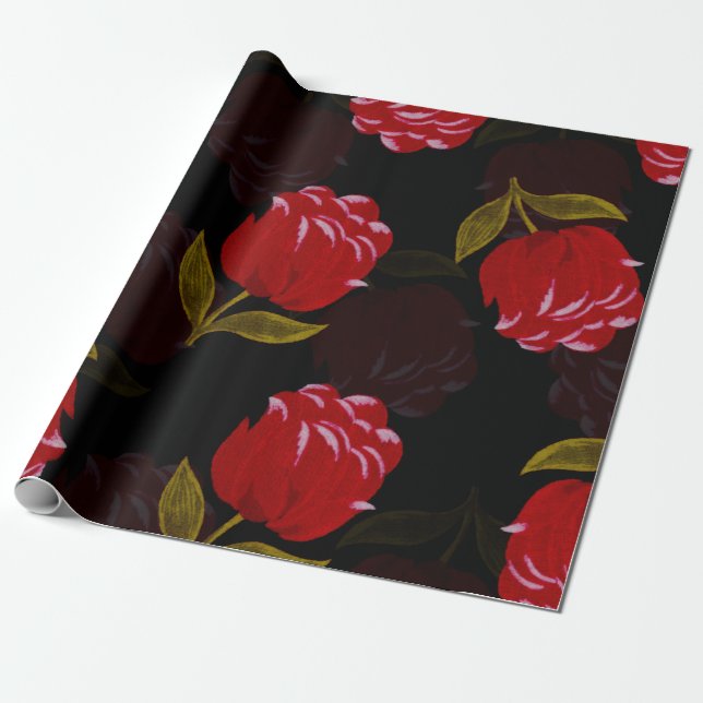 Beautiful Red translucent roses embroidery pattern Wrapping Paper (Unrolled)