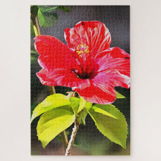 Beautiful Red Tropical Hibiscus Flower Jigsaw Puzzle