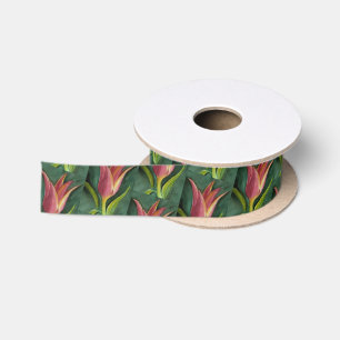 Beautiful Red Tulip Flower Satin Ribbon