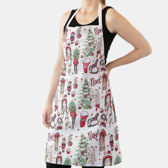 Beautiful Red Watercolor Christmas elements Apron (Insitu)