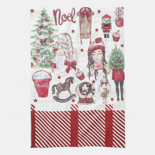 Beautiful Red Watercolor Christmas Tea Towel