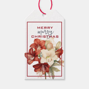 BEAUTIFUL RED & WHITE AMARYLLIS FLOWERS CHRISTMAS GIFT TAGS