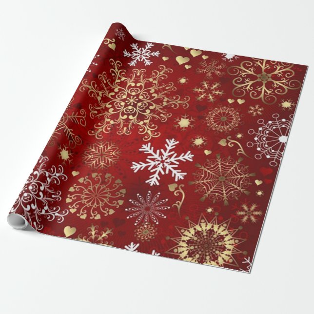 Beautiful Red, White and Golden Christmas Wrapping Paper (Unrolled)