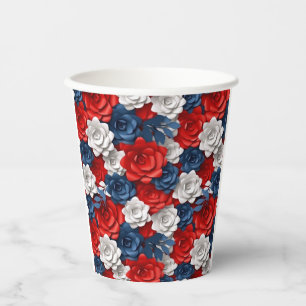Beautiful Red White Blue Flower Garden Floral USA Paper Cups