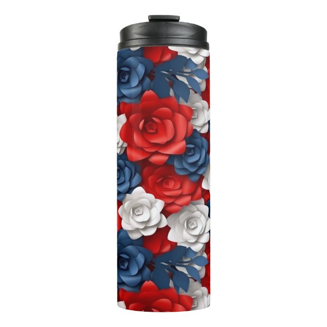 Beautiful Red White Blue Flower Garden Floral USA  Thermal Tumbler (Front)