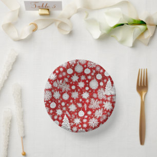 Beautiful Red & White Christmas Party Paper Plate
