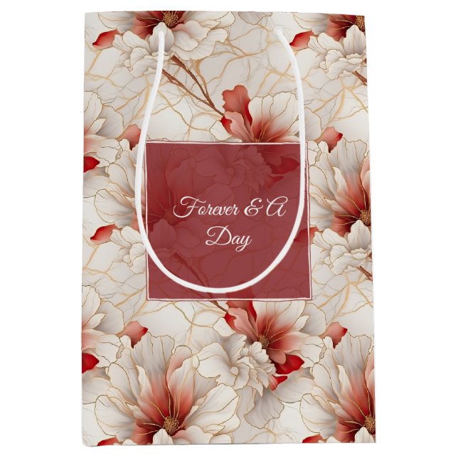 Beautiful Red White Floral Medium Gift Bag (Front)