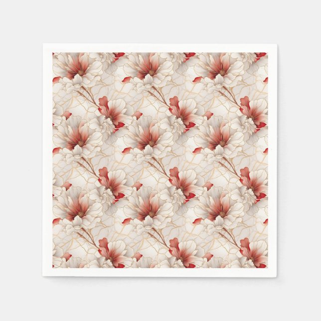 Beautiful Red White Floral Napkin (Front)
