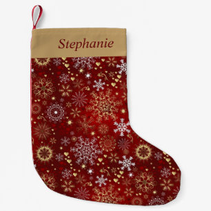 Beautiful Red White Gold Snowflakes Small Christmas Stocking