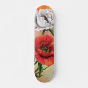 Beautiful Red White Poppies - Migned Art Painting Skateboard