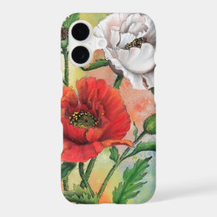 Beautiful Red White Poppies - Migned Painting Art